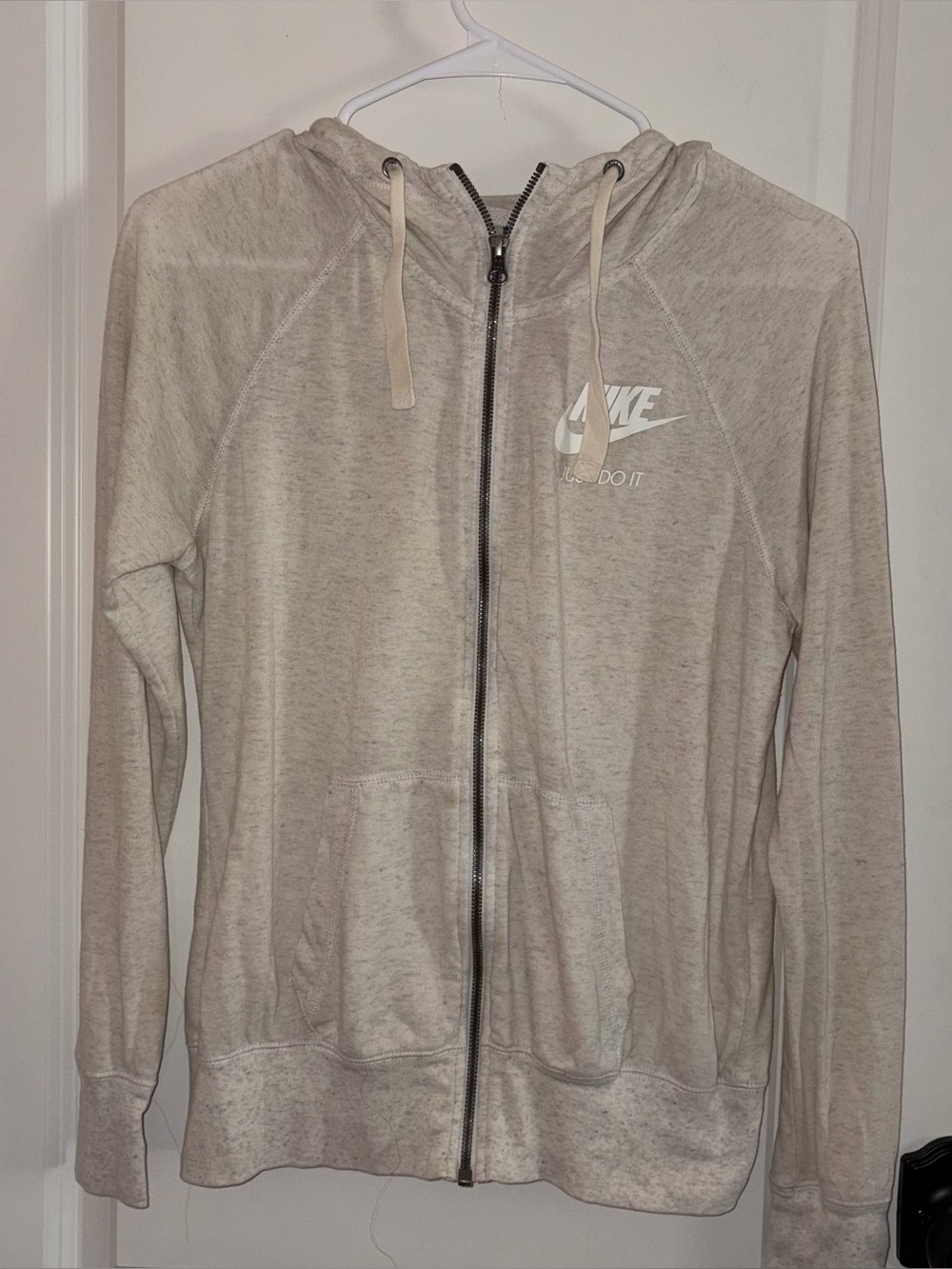 Nike Zip Up Jacket Sweatshirt Hoodie Off White Cream Size Small